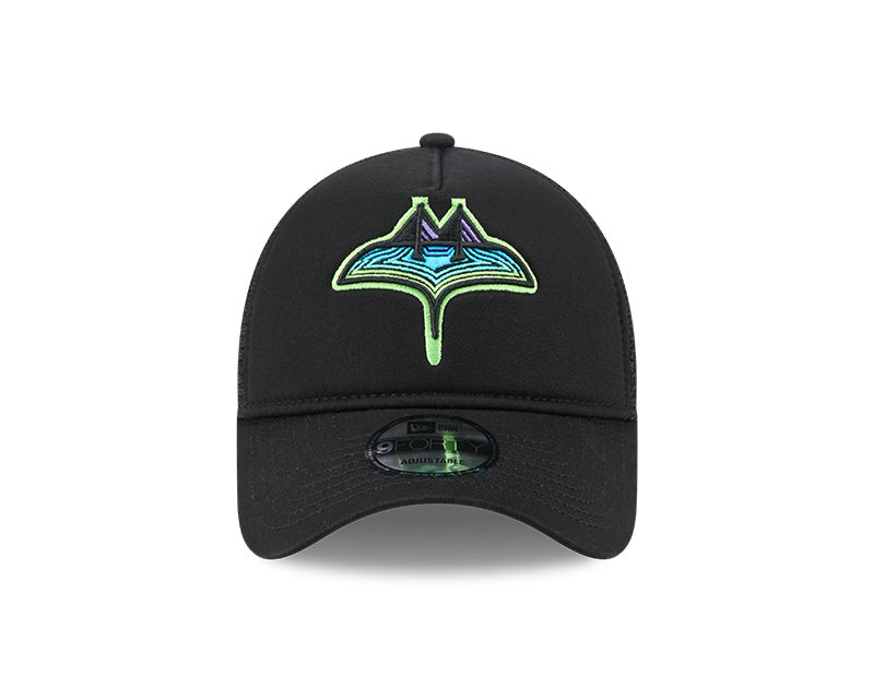 Rays New Era Black City Connect Skyray AFrame Trucker 9Forty Hat