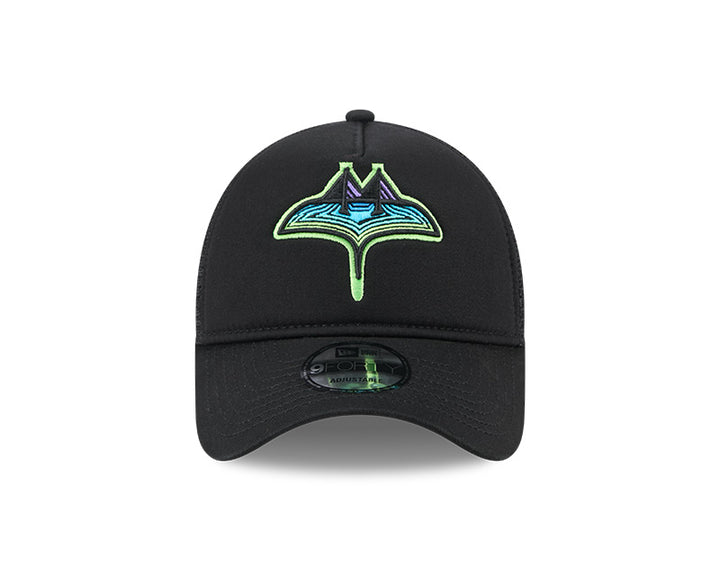 Rays New Era Black City Connect Skyray AFrame Trucker 9Forty Hat