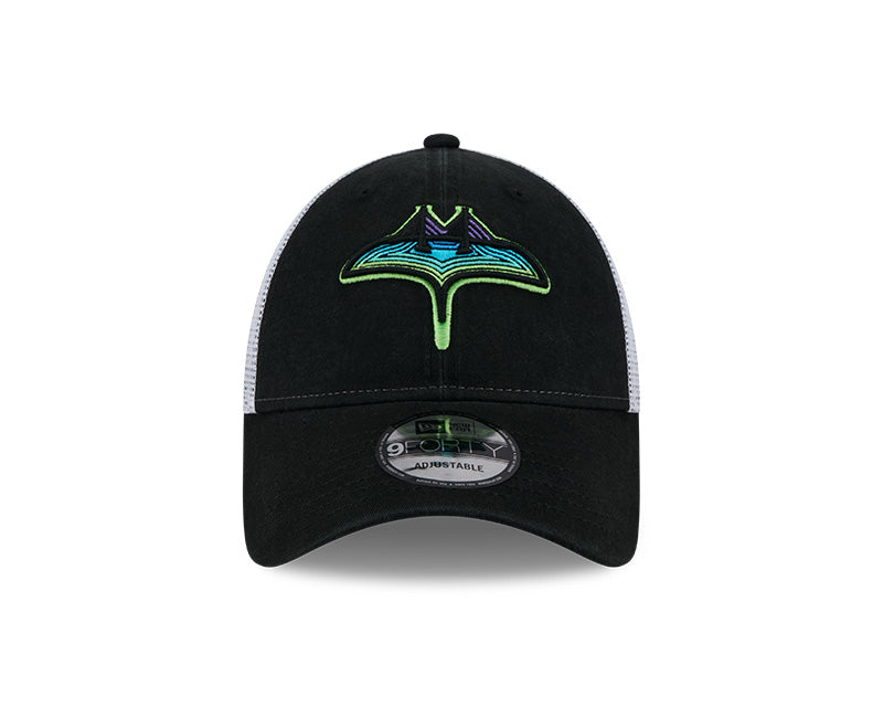 Rays New Era Black White City Connect Skyray Trucker 9Forty Hat