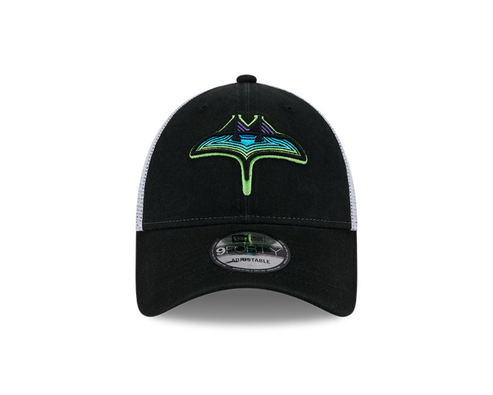Rays New Era Black White City Connect Skyray Trucker 9Forty Hat