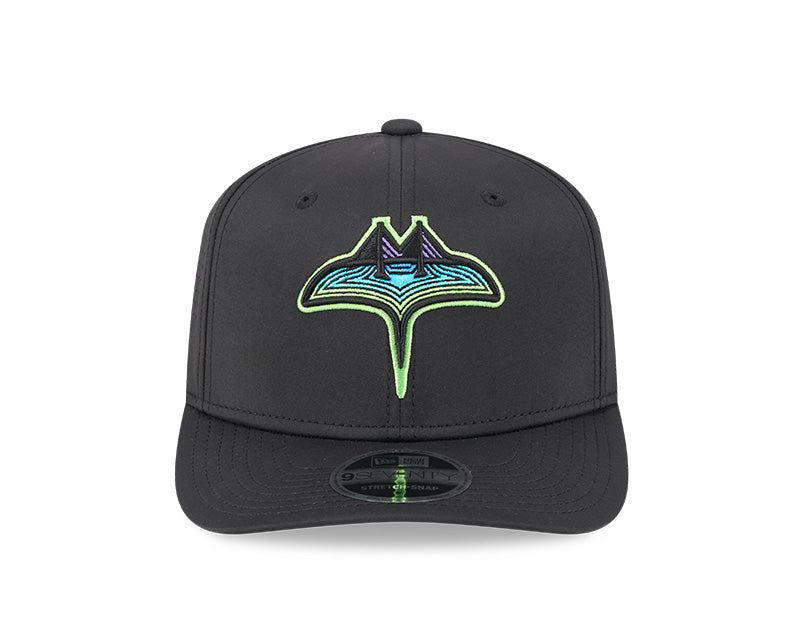 Rays New Era Black Skyray Performance 9SEVENTY Stretch-Snap Hat