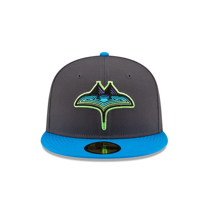 Rays New Era Graphite Blue City Connect Skyray Tampa Flames 59Fifty Fitted Hat