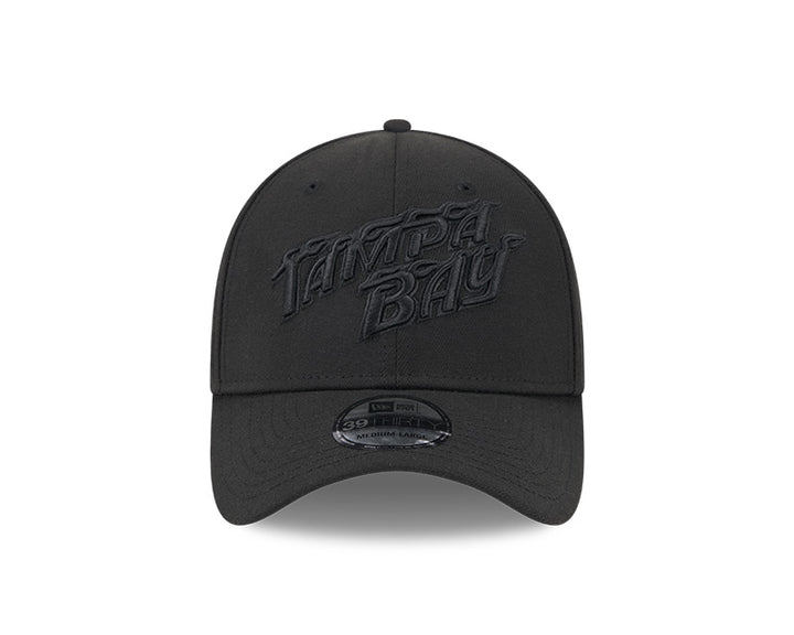 Rays New Era City Connect Black on Black Flames 39Thirty Flex Fit Hat