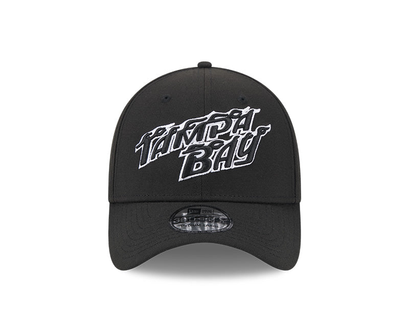Rays New Era City Connect Black White Flames 39Thirty Flex Fit Hat