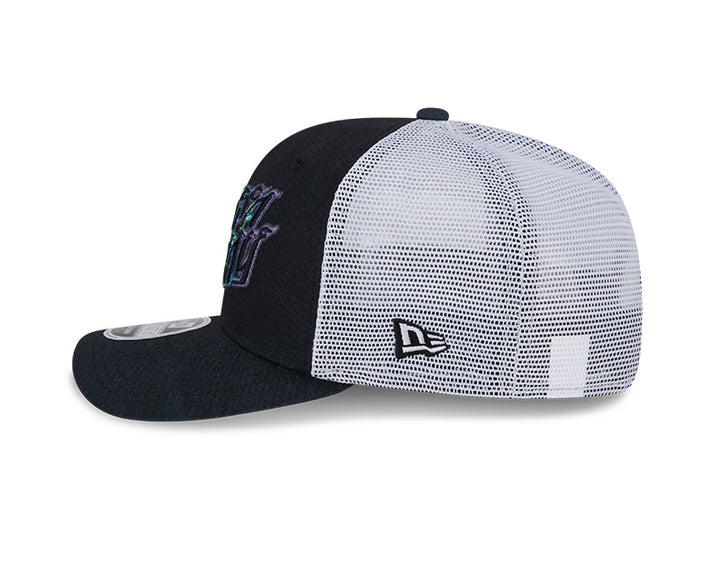 Rays New Era City Connect Black White Flames 9SEVENTY Stretch-Snap Trucker Hat