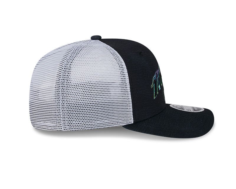 Rays New Era City Connect Black White Flames 9SEVENTY Stretch-Snap Trucker Hat