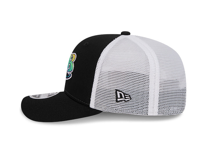 Rays New Era Devil Rays Black White TB Coop 9SEVENTY Stretch-Snap Trucker Hat