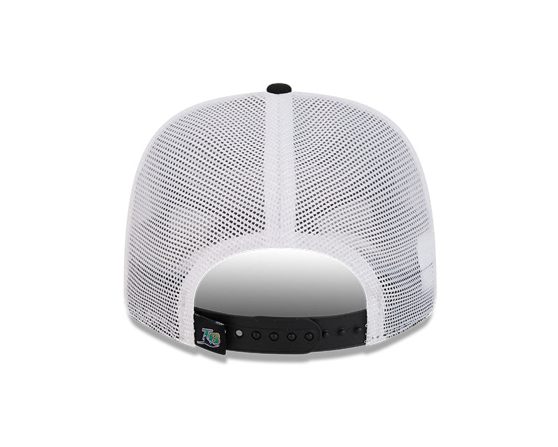 Rays New Era Devil Rays Black White TB Coop 9SEVENTY Stretch-Snap Trucker Hat
