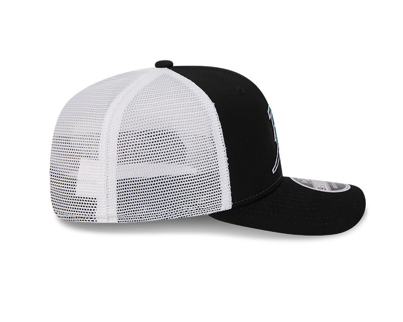 Rays New Era Devil Rays Black White TB Coop 9SEVENTY Stretch-Snap Trucker Hat