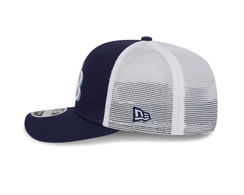 Rays New Era Navy White TB 9SEVENTY Stretch-Snap Trucker Hat