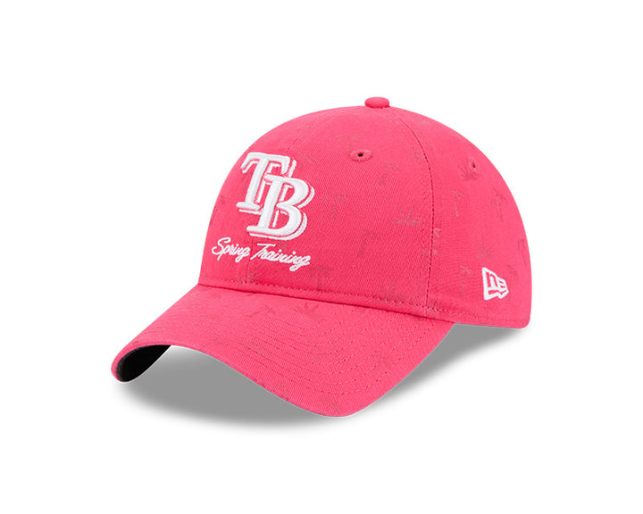 Rays Youth New Era Magenta 2025 Spring Training TB Script Palm Pattern 9Twenty Adjustable Hat