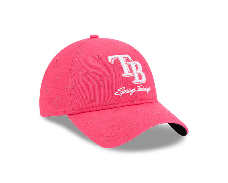 Rays Women's New Era Magenta 2025 Spring Training TB Script Palm Pattern 9Twenty Adjustable Hat