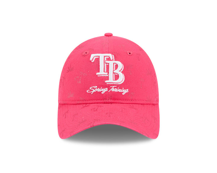 Rays Youth New Era Magenta 2025 Spring Training TB Script Palm Pattern 9Twenty Adjustable Hat