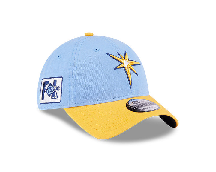 Rays New Era Youth Light Blue/Yellow Burst 2025 On-Field Spring Training 9Twenty Adjustable Hat