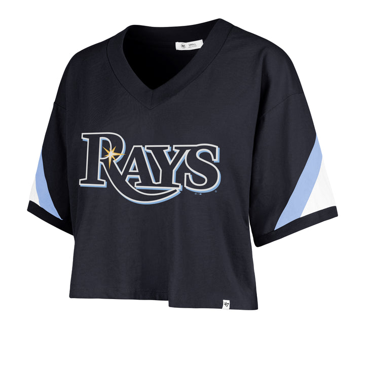 Rays Women's '47 Brand Navy Wordmark V-Neck Geo T-Shirt