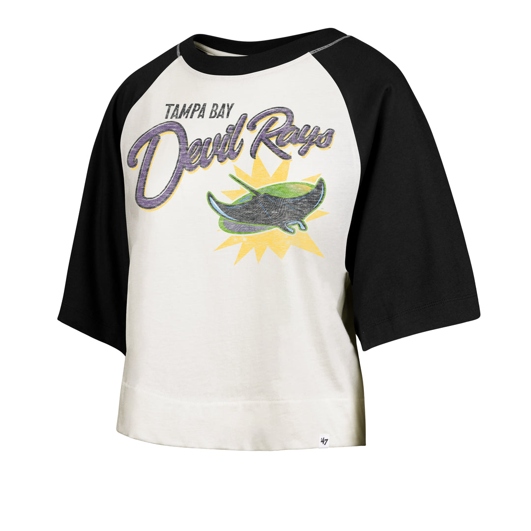 Rays Women's '47 Brand White Devil Rays Cropped Raglan T-Shirt