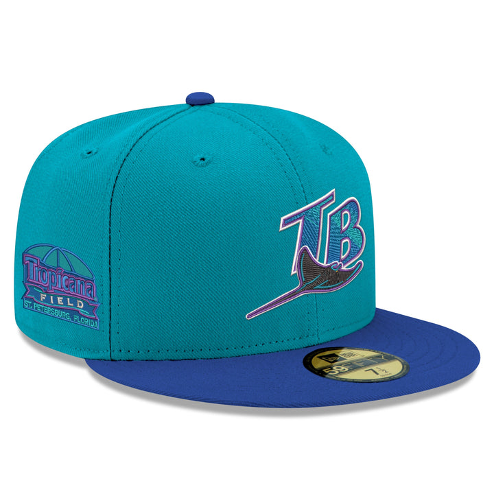 Rays New Era Teal Blue Coop Tropicana Field Side Patch 59Fifity Fitted Hat