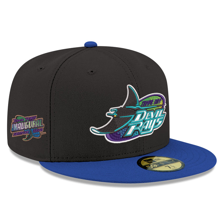 Rays New Era Black & Blue Devil Rays Inaugural Season Side Patch 59Fifty Fitted Hat