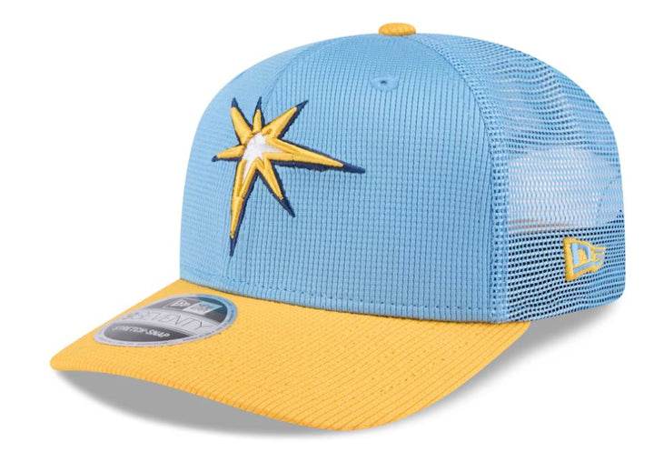 Rays New Era Light Blue/Yellow Burst Spring Training 2025 9Seventy Trucker Stretch-Snap Hat