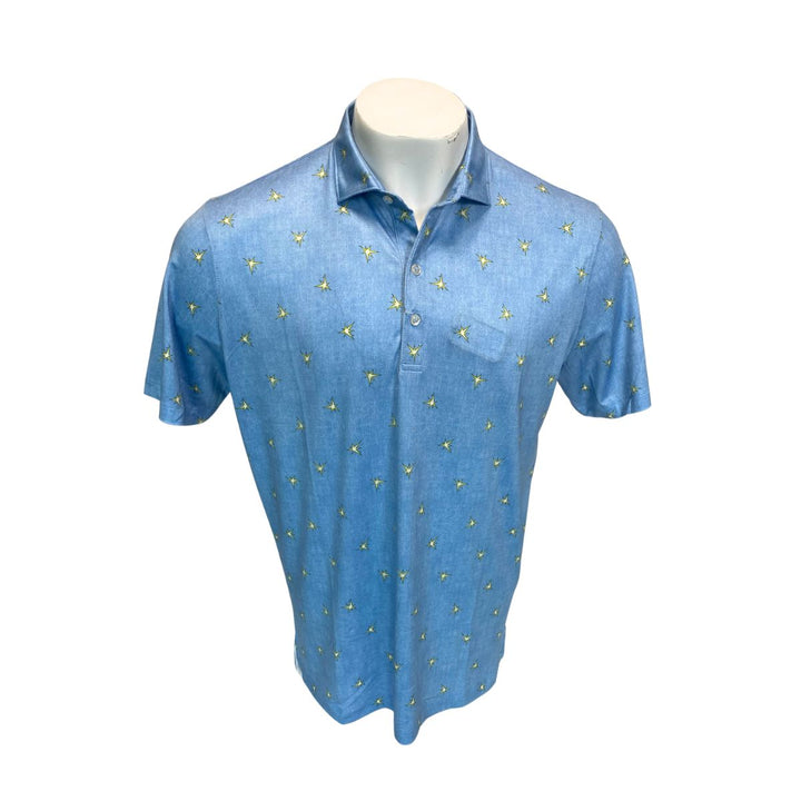 Rays Men's Johnnie O Light Blue Exeter All Over Burst Logo Polo