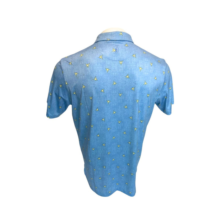 Rays Men's Johnnie O Light Blue Exeter All Over Burst Logo Polo