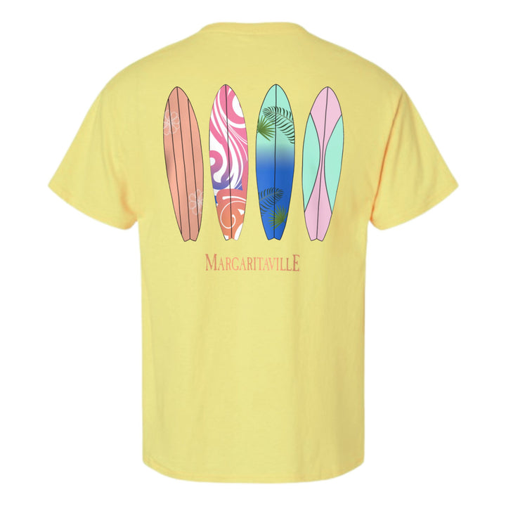 Rays Men's Margaritaville Yellow TB Surfboard on Back T-Shirt