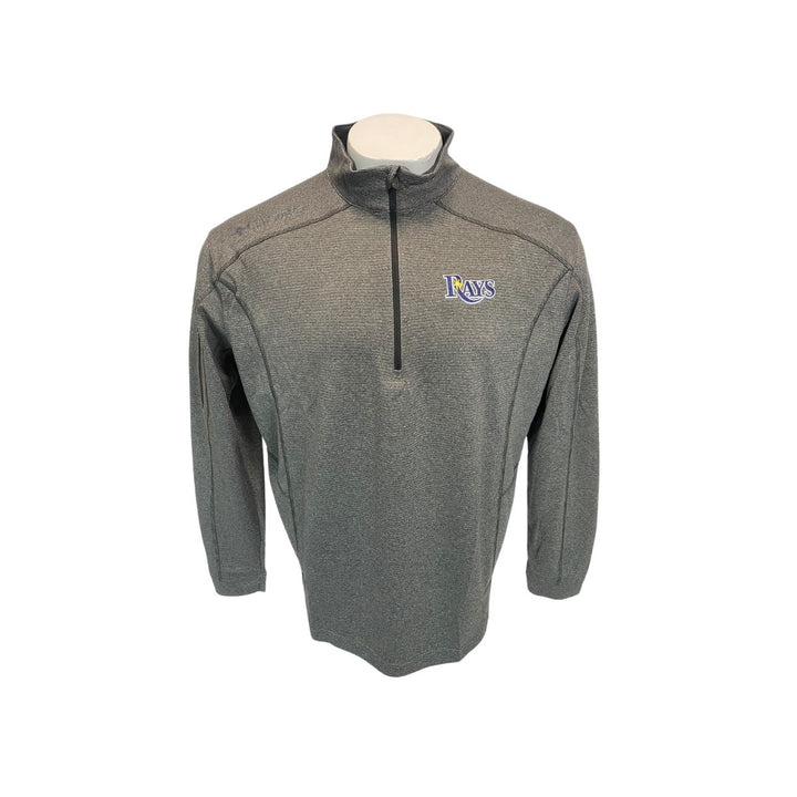 Rays Men's Columbia Omni-Wick Shotgun Wordmark Gray 1/4 Zip Pullover.