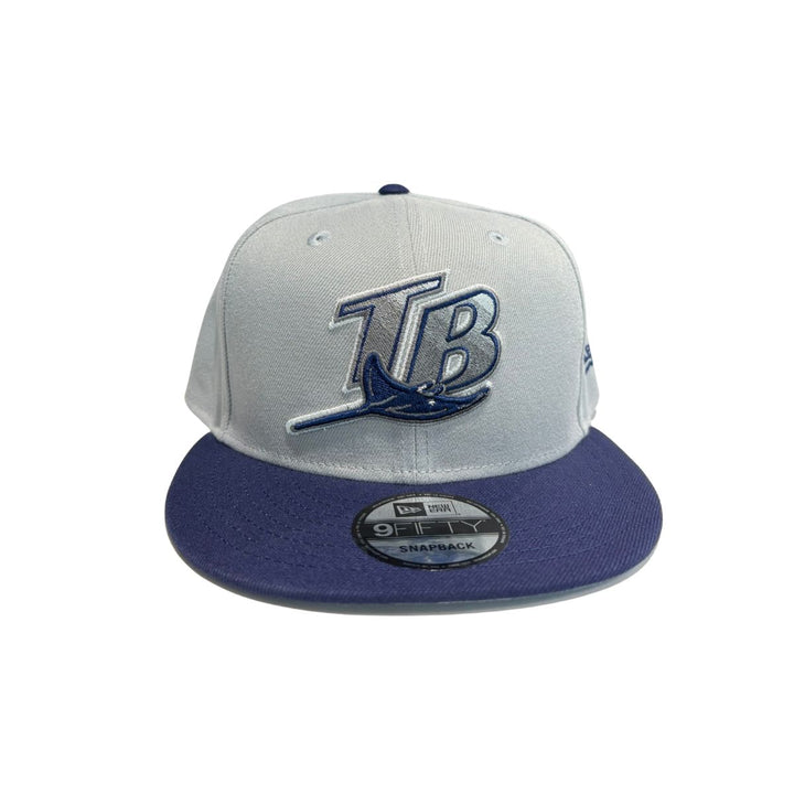 Rays New Era 2025 Grey Navy Batting Practice 9Fifty Snapback Hat