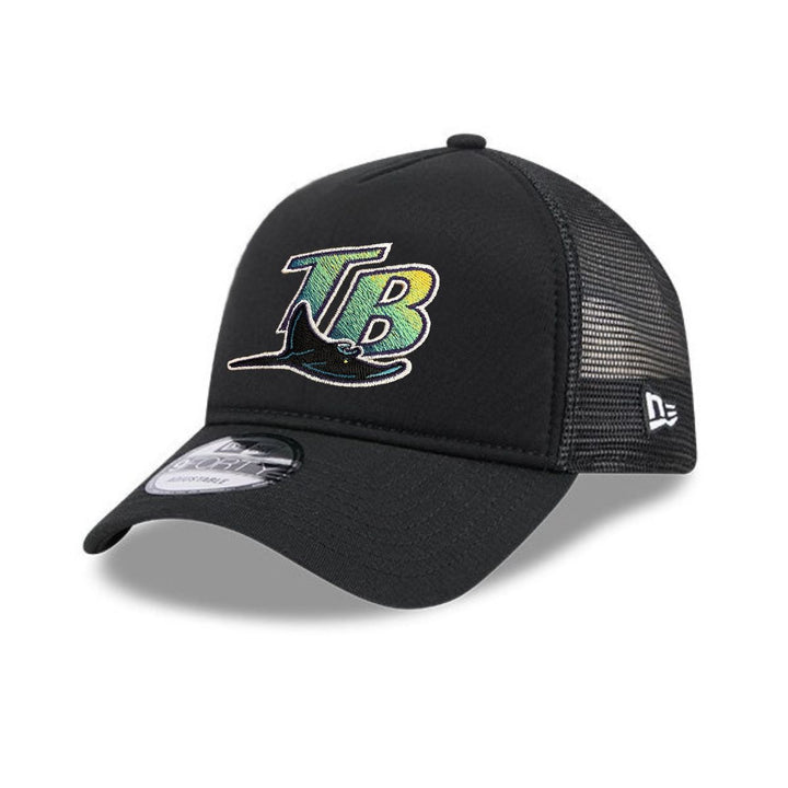 Rays New Era Black Devil Rays TB Coop AFrame Trucker 9Forty Hat