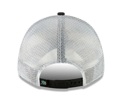 Rays New Era Black White TB Coop 9Forty Snapback Trucker Hat