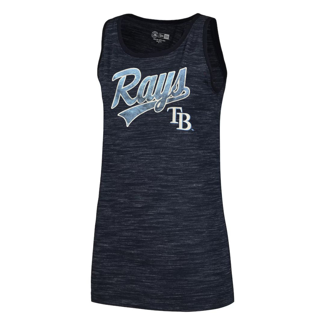 Rays Women's New Era Navy Space Dye Back Knot Tank Top