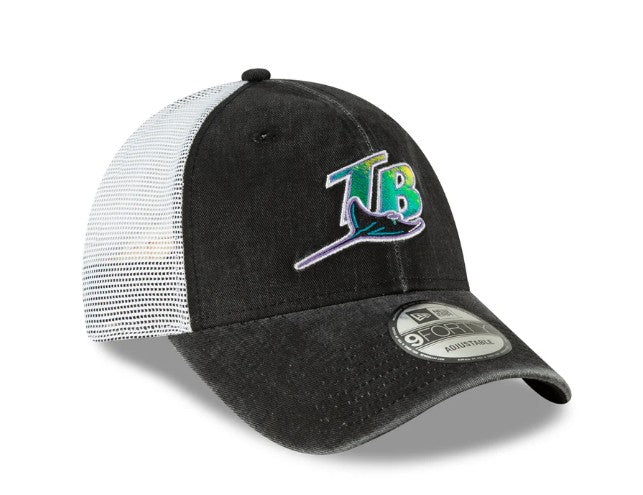 Rays New Era Black White TB Coop 9Forty Snapback Trucker Hat