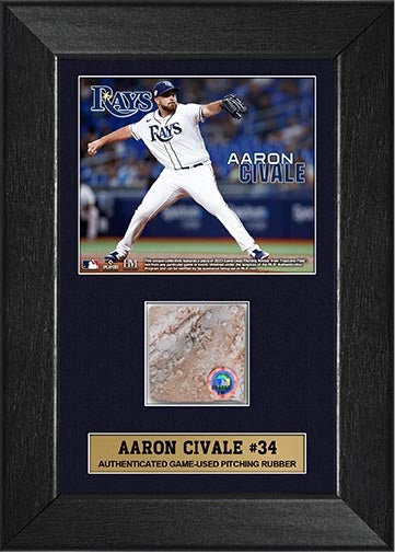 Rays Aaron Civale Authentic Game Used Pitching Rubber Piece Display