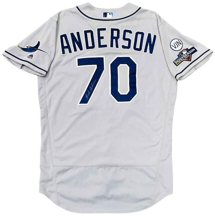 Rays Nick Anderson Team Issued Authentic Autographed Postseason Gray Jersey