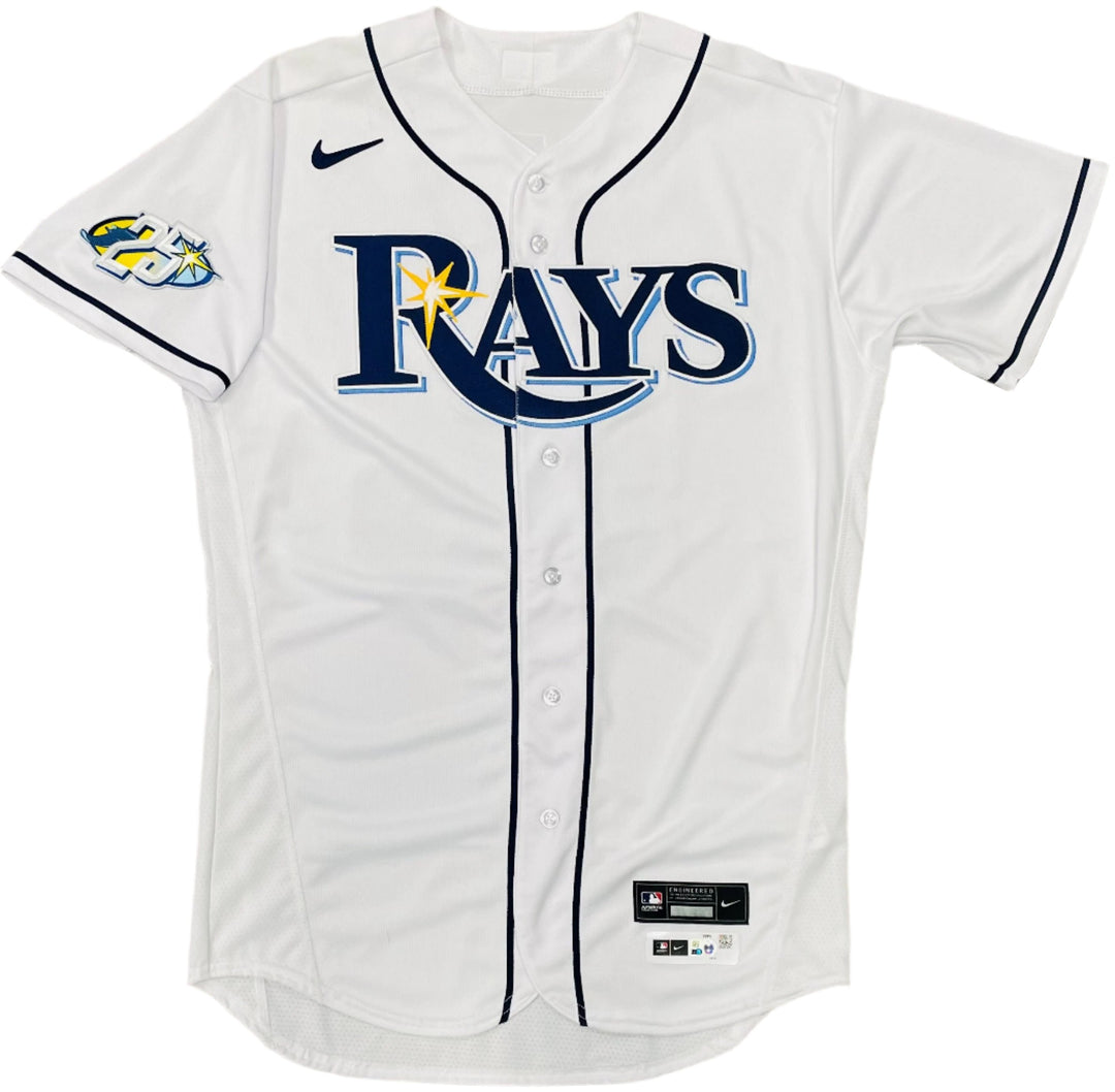 Rays Randy Arozarena Team Issued Authentic Autographed 25th Anniversary White Jersey