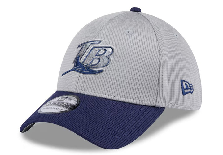 Rays New Era 2025 Grey Navy Batting Practice 39Thirty Flex Fit Hat