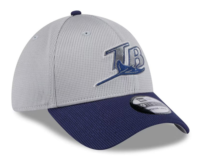 Rays New Era 2025 Grey Navy Batting Practice 39Thirty Flex Fit Hat