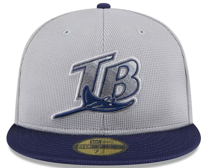 Rays New Era Grey Navy 2025 Batting Practice 59Fifty Fitted Hat