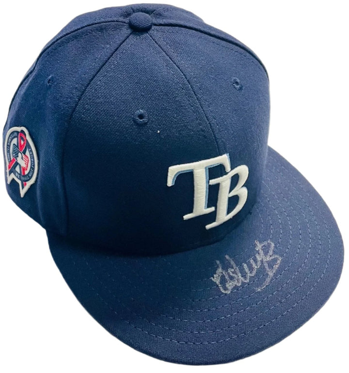 Rays Osleivis Basabe Game Used Authentic Autographed 9-11 Remembrance Patch Hat