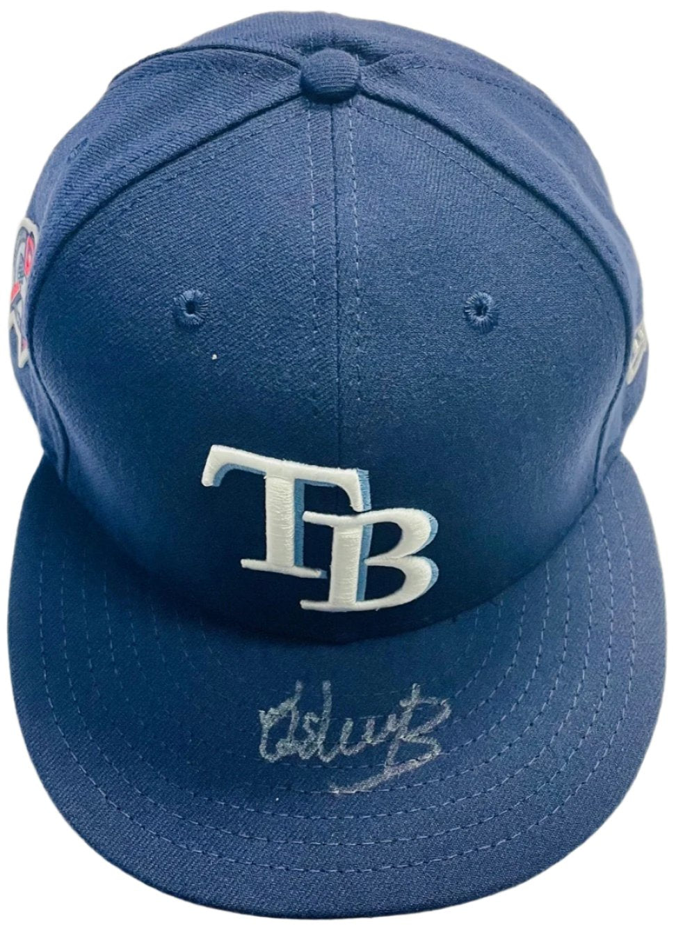 Rays Osleivis Basabe Game Used Authentic Autographed 9-11 Remembrance Patch Hat