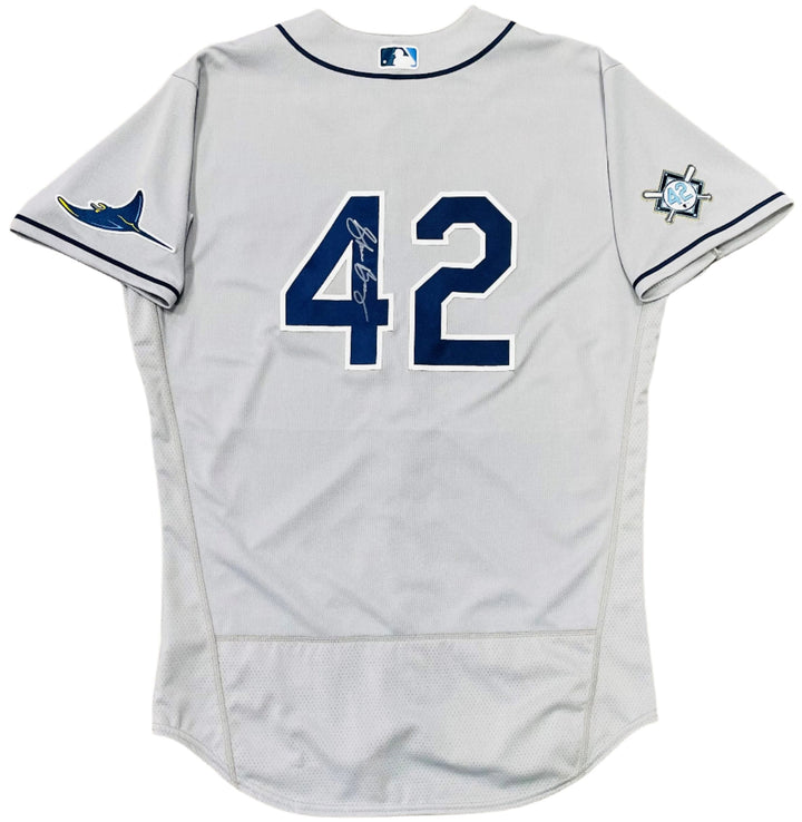 Rays Shane Baz Team Issued Jackie Robinson (#42) Authentic Autographed Gray Jersey