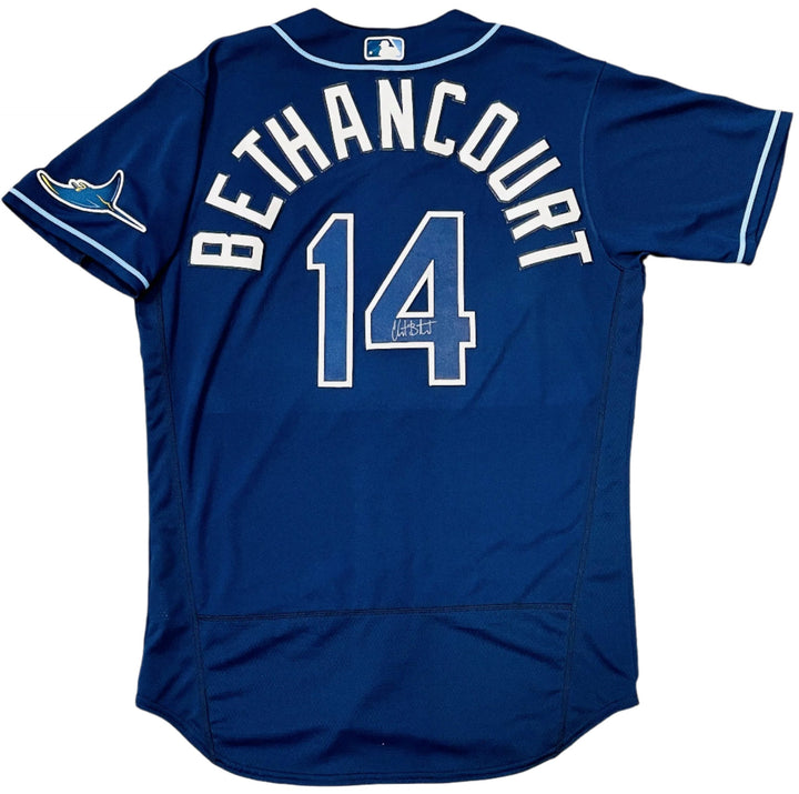 Rays Christian Bethancourt Team Issued Authentic Autographed Navy Jersey