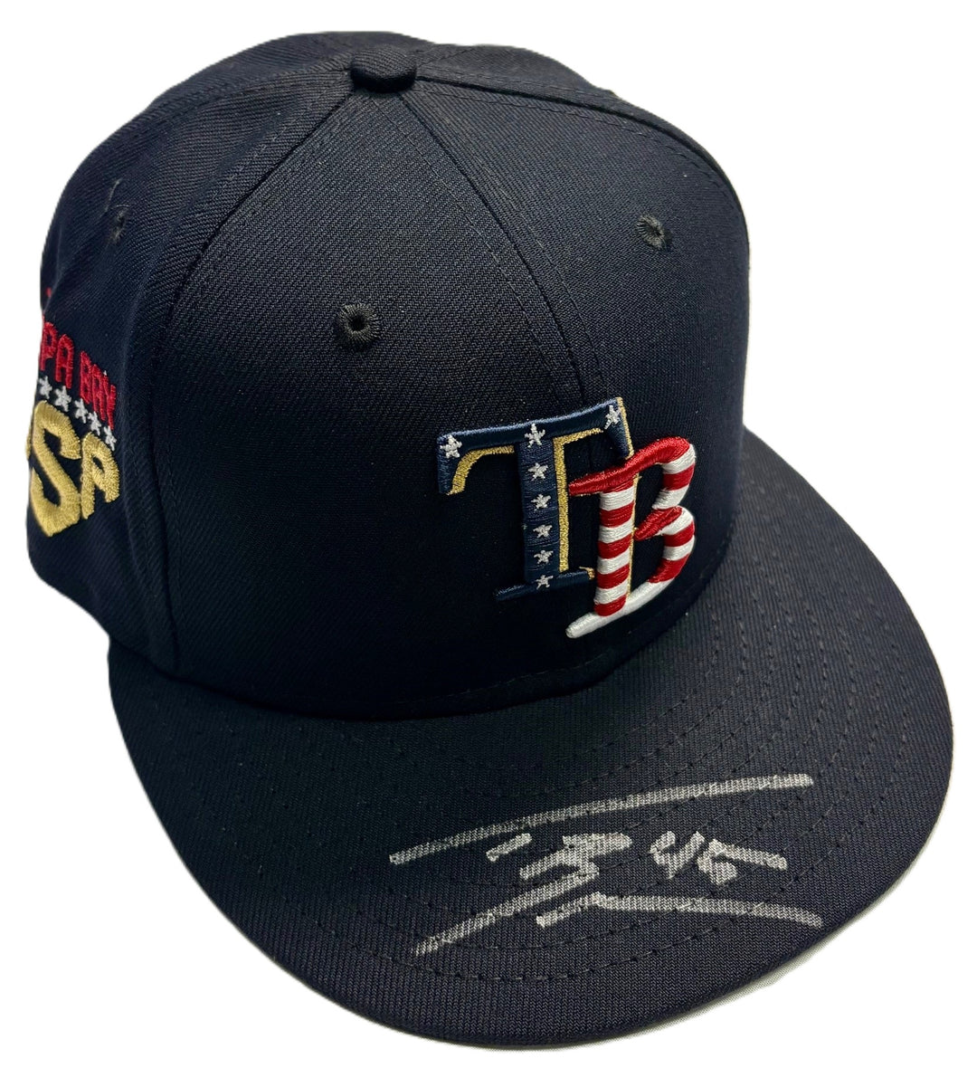 Rays Game Used Taj Bradley Authentic Autographed Stars & Stripes Hat