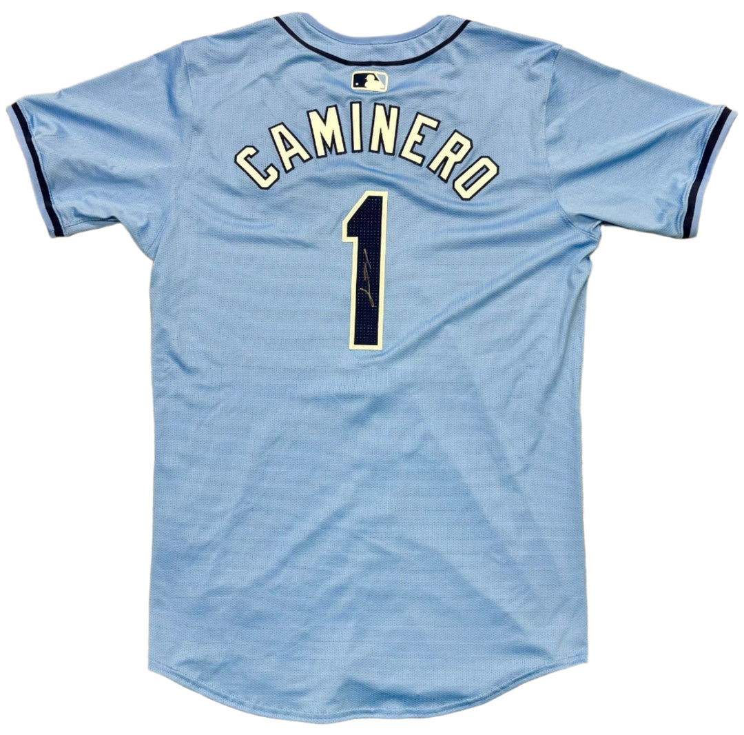 Rays Junior Caminero Team Issued Authentic Autographed Burst Jersey