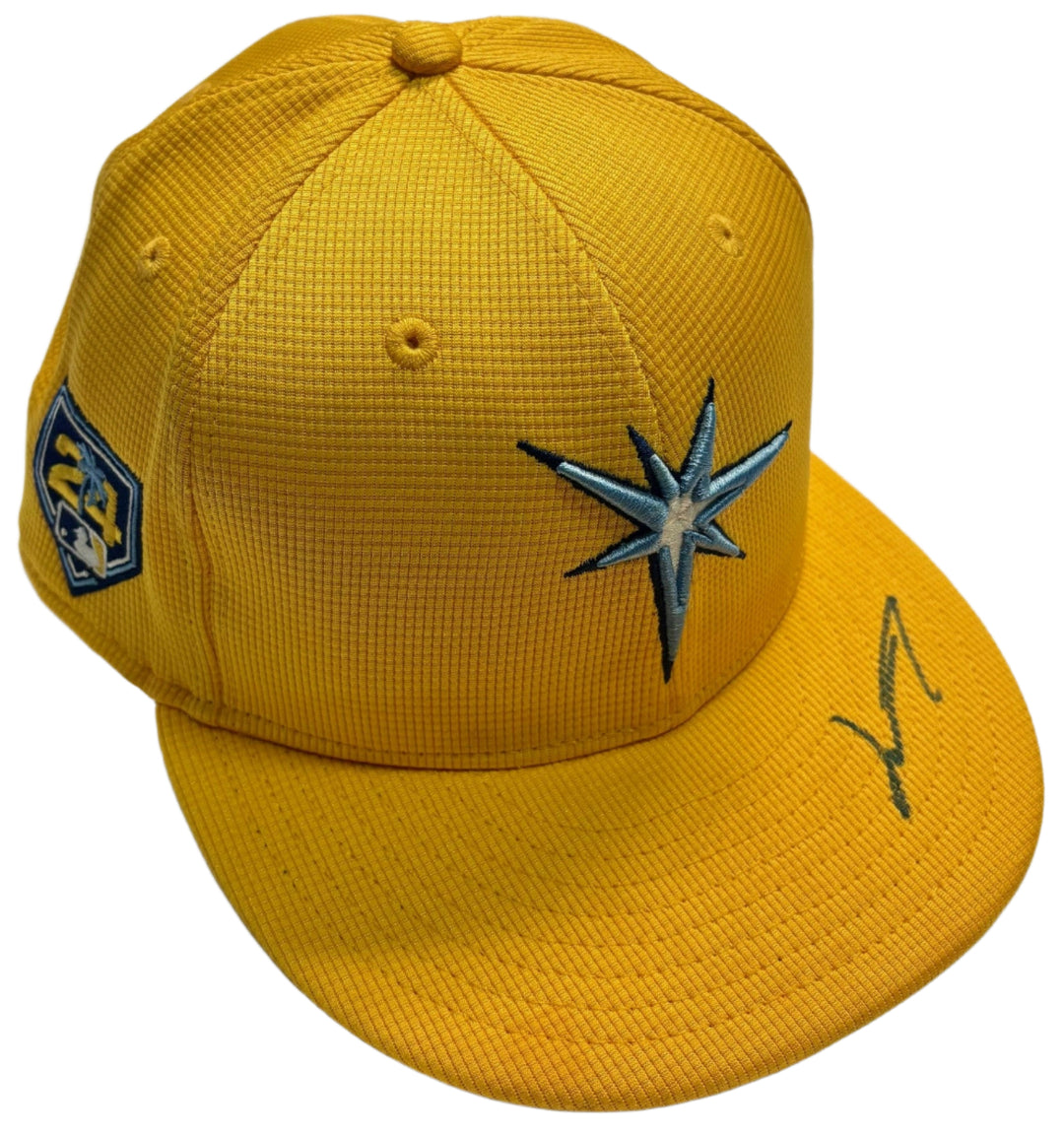 Rays Game Used Junior Caminero Authentic Autographed Spring Training Hat