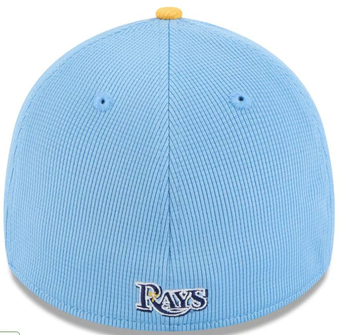 Rays New Era Light Blue/Yellow Burst 2025 Spring Training On-Field 39Thirty Flex Fit Hat