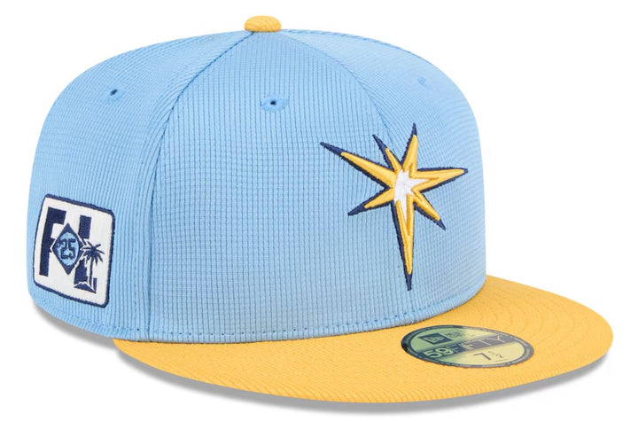 Rays New Era Light Blue/Yellow Burst 2025 Spring Training On-Field 59Fifty Fitted Hat