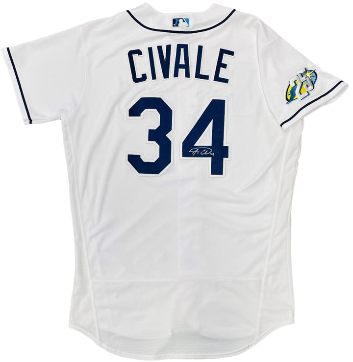 Rays Aaron Civale Team Issued Authentic Autographed 25th Anniversary White Jersey