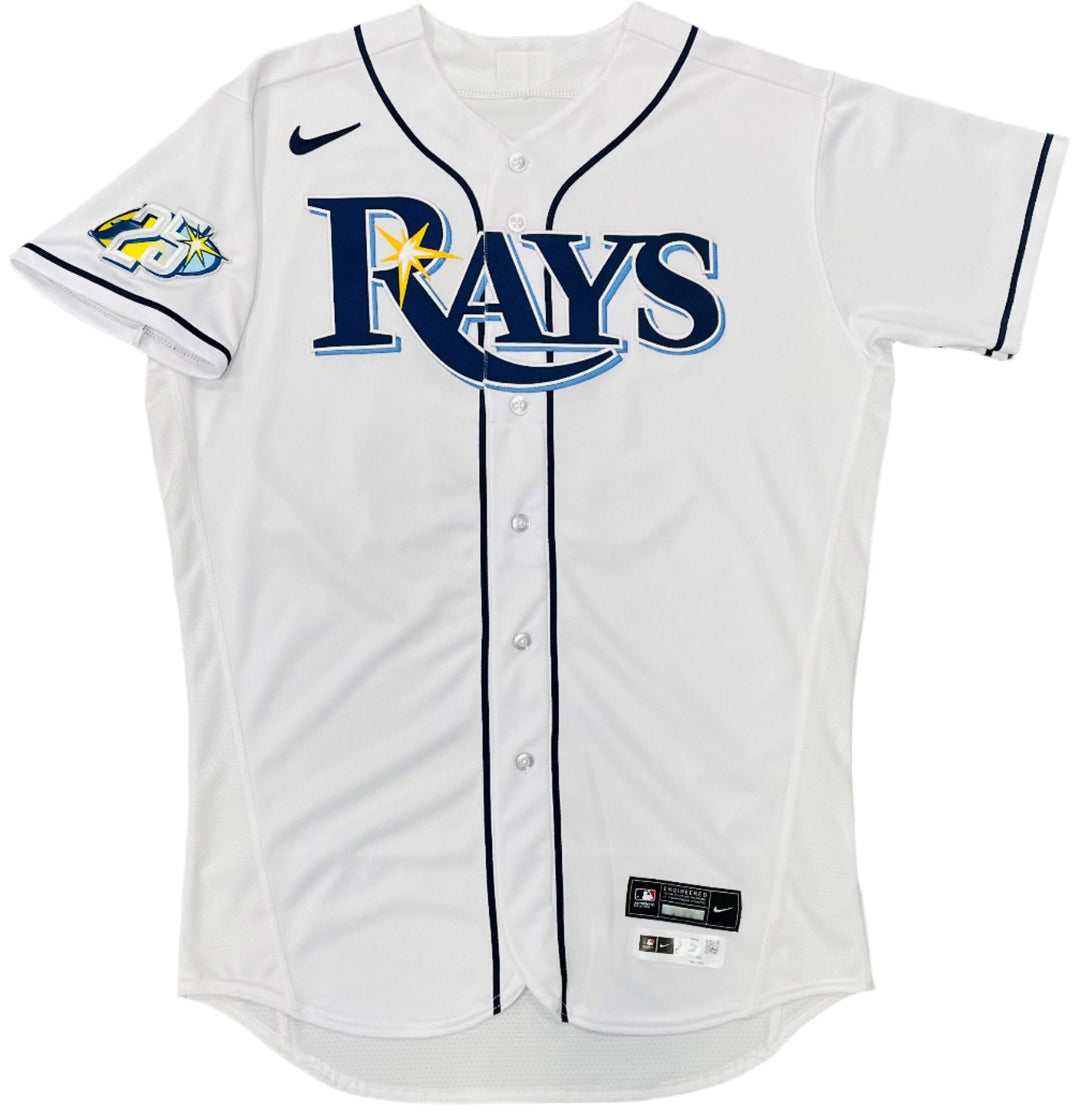 Rays Aaron Civale Team Issued Authentic Autographed 25th Anniversary White Jersey