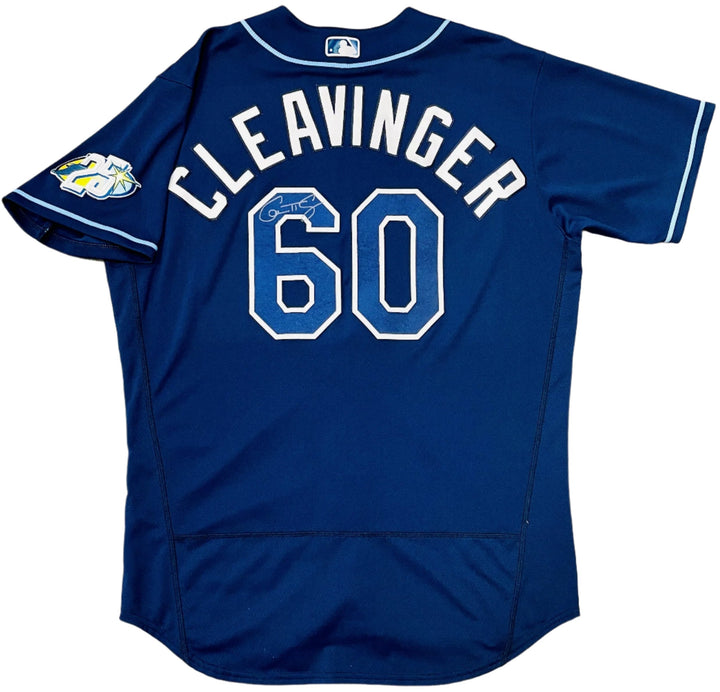 Rays Garrett Cleavinger Team Issued Authentic Autographed 25th Anniversary Navy Jersey